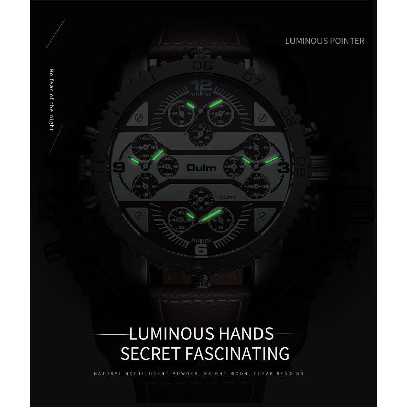 Oulm Cool Men's Watch Quartz Watch New Four Time Zone Leisure Fashion Multi Time Zone Large Dial Men's Watch