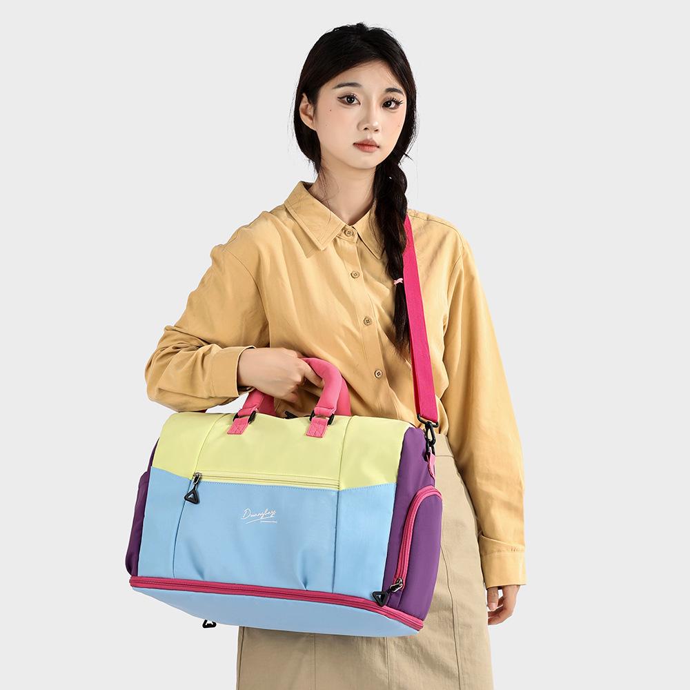 Dopamine Color Block Yoga Sports Bag with Shoe Compartment - Large Capacity for Short Trips