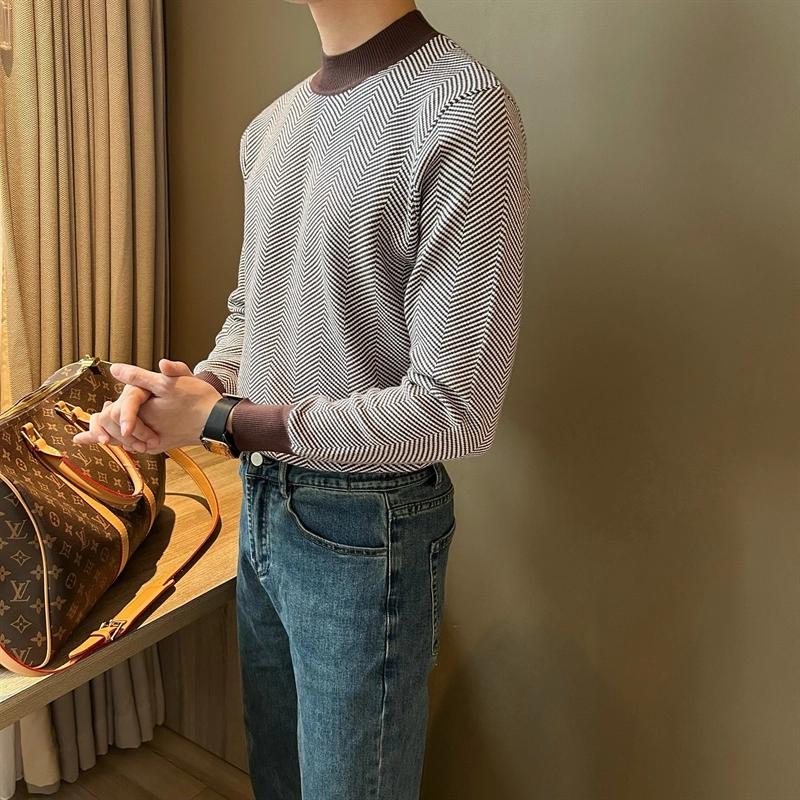 Round Neck Sweater Men's Fashion Brand Handsome Autumn and Winter Undershirt New Men's Graceful Slim-Fit Tops