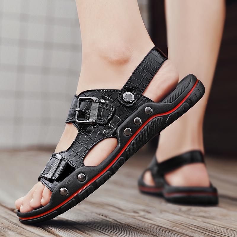 Romerske sandaler for menn svart hvitt skinn Gladiator sandaler utendørs sommer romerske sandaler for menn Peep Toe åpen tå strandsko