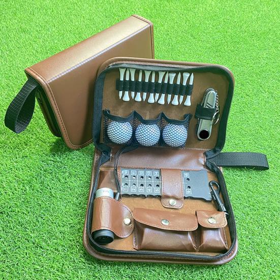 Golf Accessories Bag Faux Leather Storage Case for Golf Balls Tees Divot Tool Rangefinder Scorer Gift for Men Women Golfers