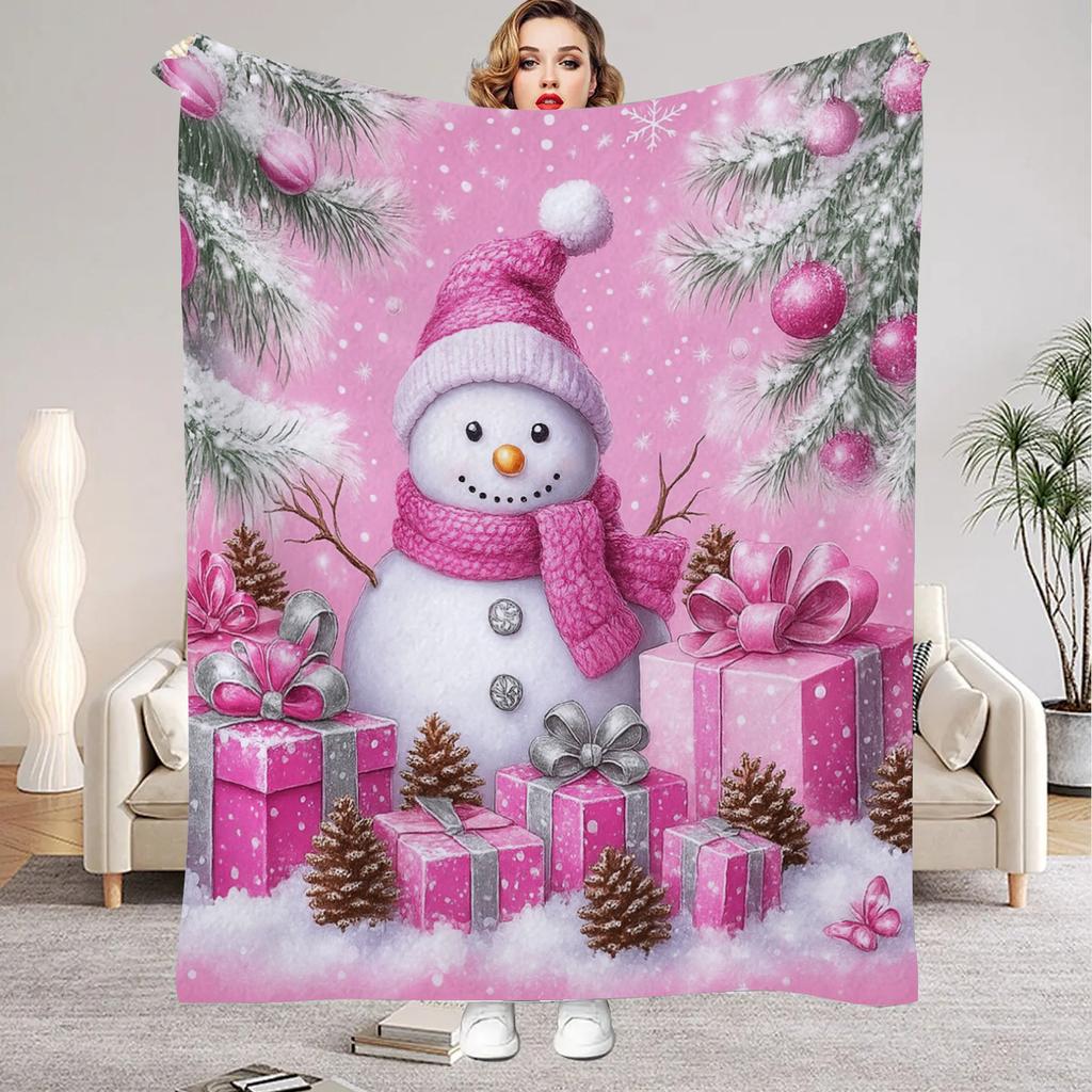 1pc Soft Christmas Tree Print Plush Blanket Blue Xmas Theme Snowflake All Season Use Washable Throw Blanket for Girls Daughter