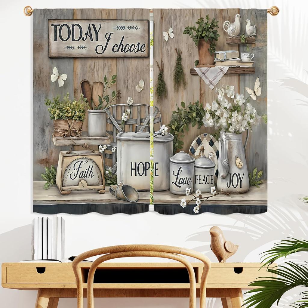 Tende Cucina Rustica Stampa Citazione Fede Speranza Amore Decorazione Finestra Legno Rustico Floreale