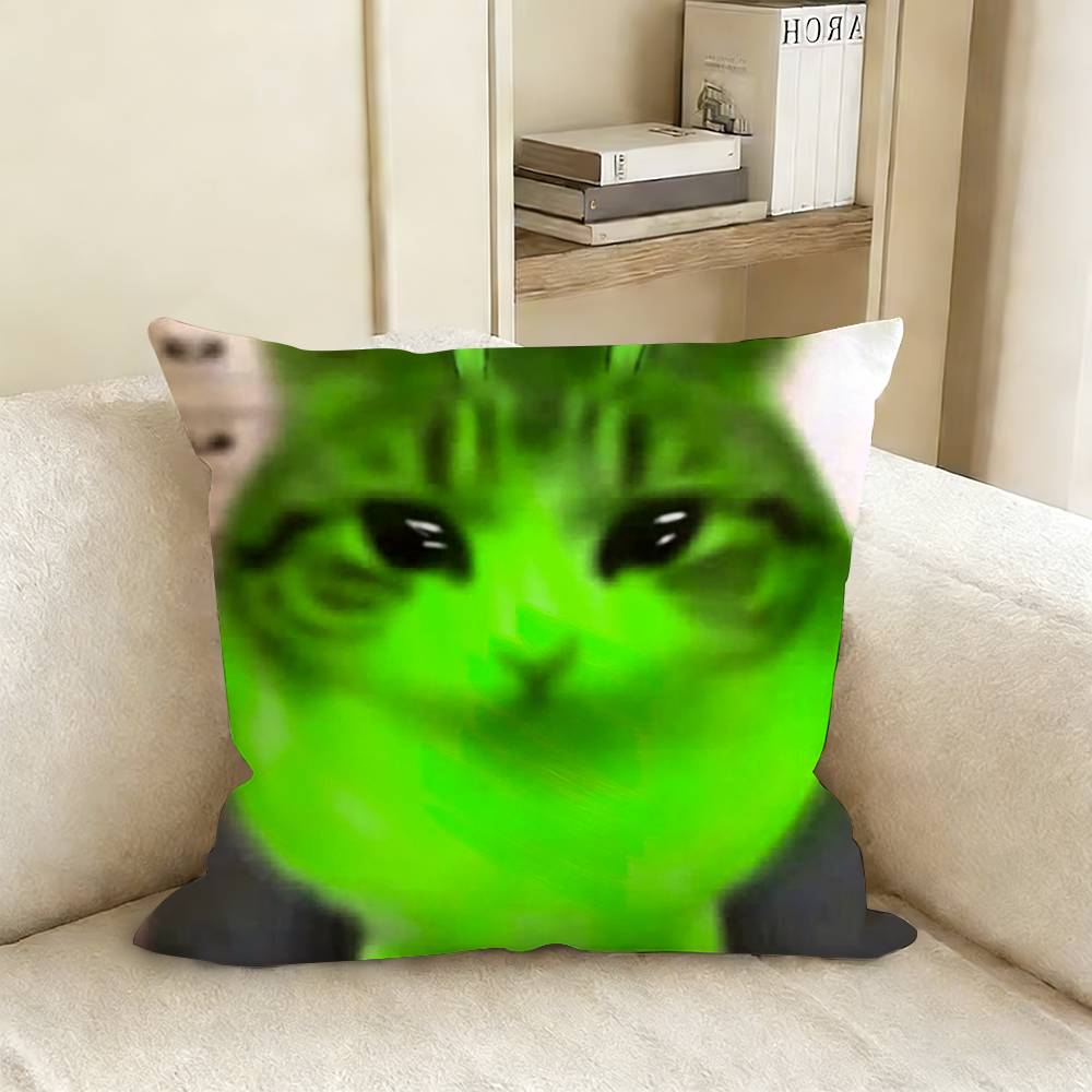 Cute Funny Rainbow Alien Cat Pillow Case Living Room Sofa Cushion Cover Suitable For Home Bedroom Room Decoration