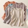 Japan Korean Style Summer Solid Color Cotton Linen Shirt Women O-Neck Sleeveless Casual Loose Vest Blouse Tops