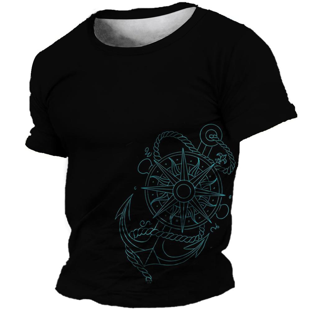 Men's T-Shirt 3d Boat Print Tops O-Neck Short-Sleeved Casual Retro T-Shirt Fashion Street Summer T-Shirt Oversized Men's Clothes