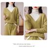 Color-Block Women's Wool Two-Piece Set: High Neck Sweater & Wide-Leg Pants with Faux Collar, Autumn/Winter 2023 Collection