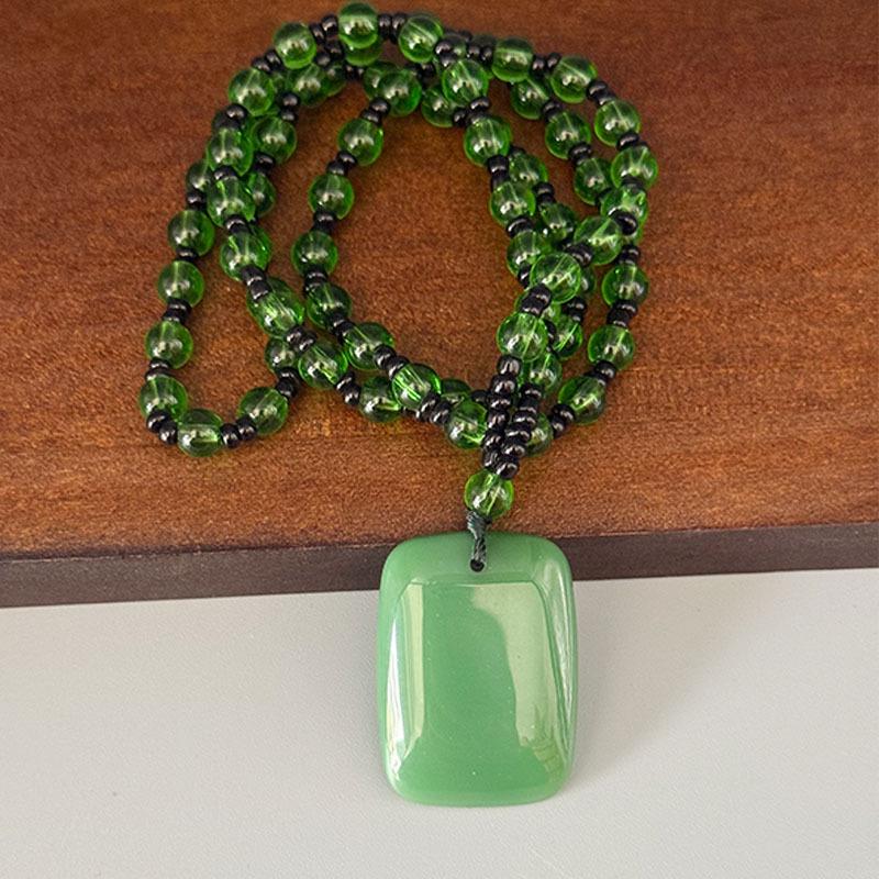 New Style Wushi Pai Pendant Necklace: Imitation Jade Stone Hetian Ping an Glass Pendant for Men and Women