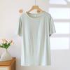 Women O-neck T-shirt with Built-in Bra Casual Solid Color Short Sleeve Top