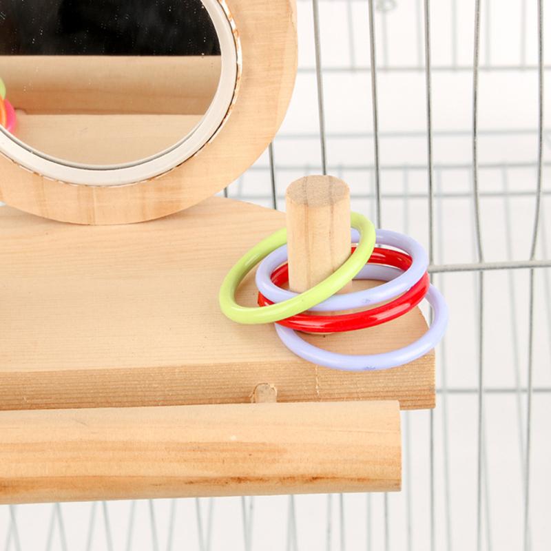 Percha con soporte para pájaros con espejo, anillos apilables, rompecabezas de entrenamiento de inteligencia, juguetes para masticar para loros