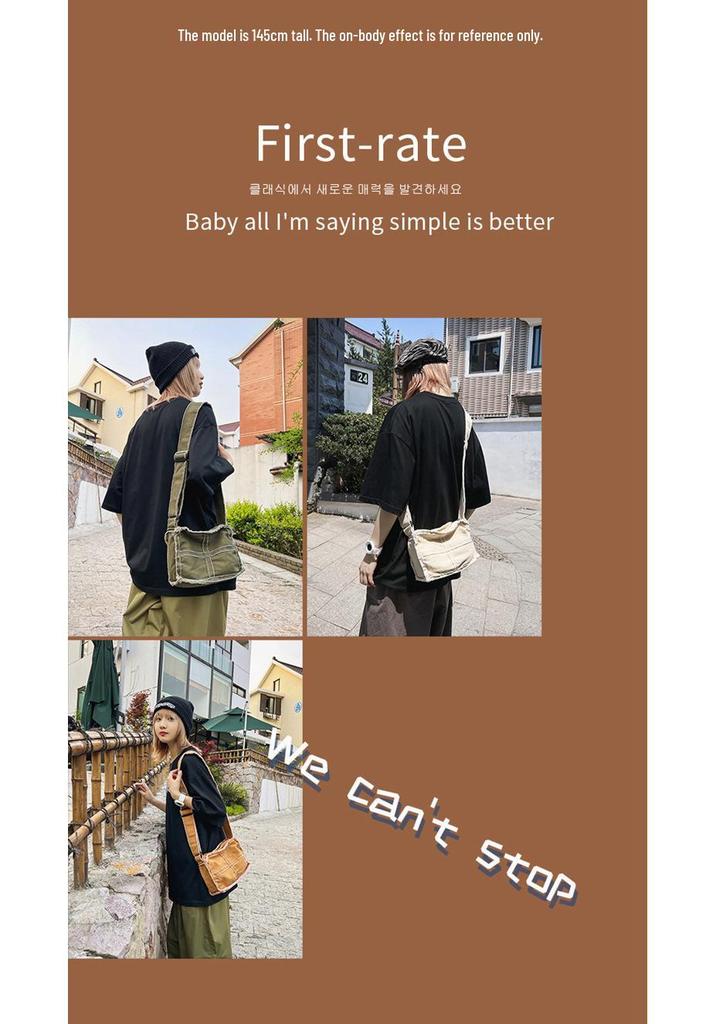 2024 Japanese Ins Canvas Retro Women's Shoulder Bag with Frayed Edges