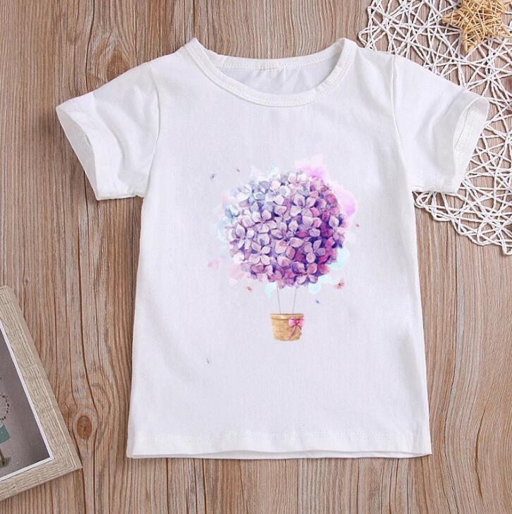 Flower Ice Cream Print New Kids Graphic T Shirts Toddler Girl Clothes White Casual Short Sleeve Tshirt Summer Polyester Fabric