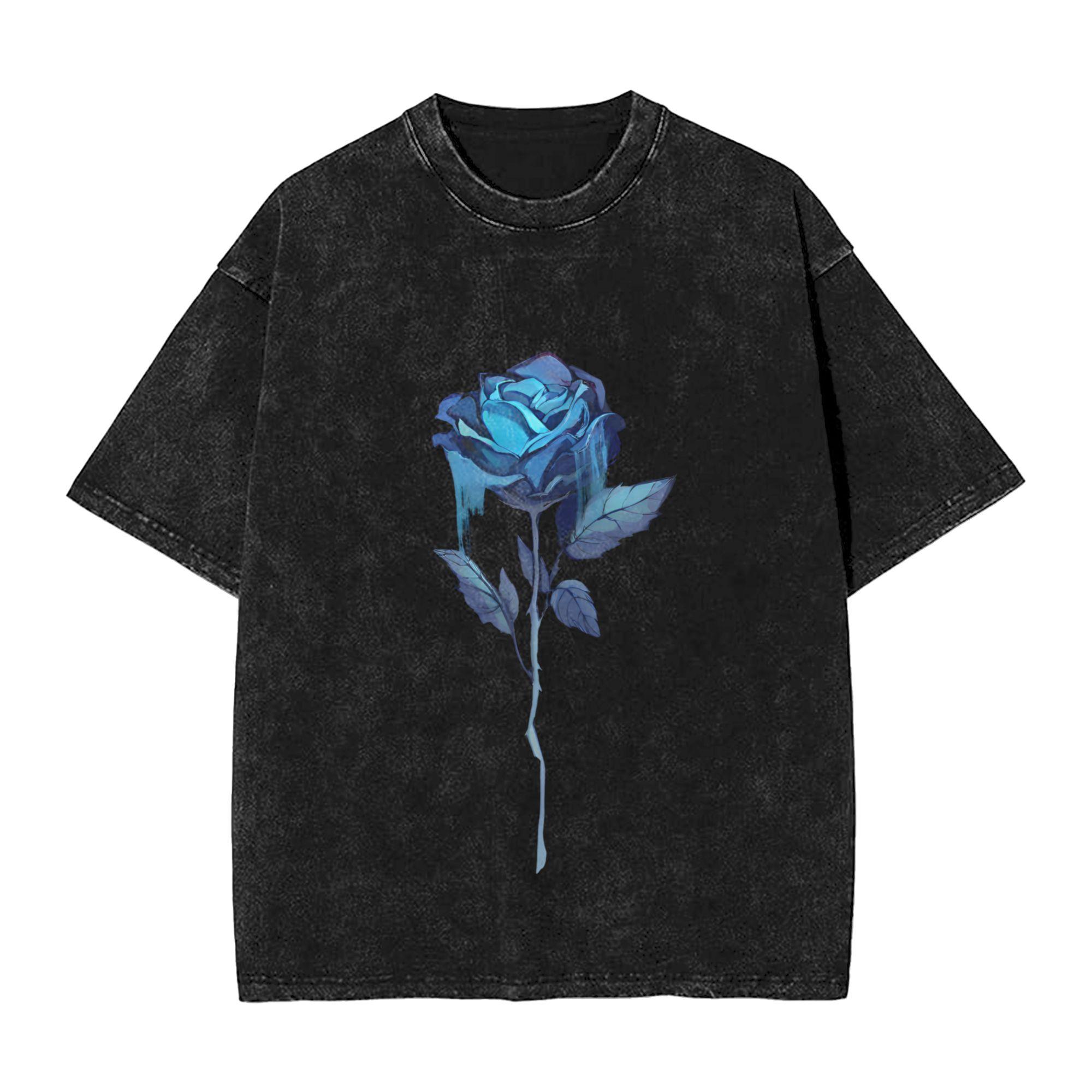 Vintage Distressed Red Rose TShirt Retro Washed Gothic Flower Print Casual Tee Oversized Streetwear for Men Women S