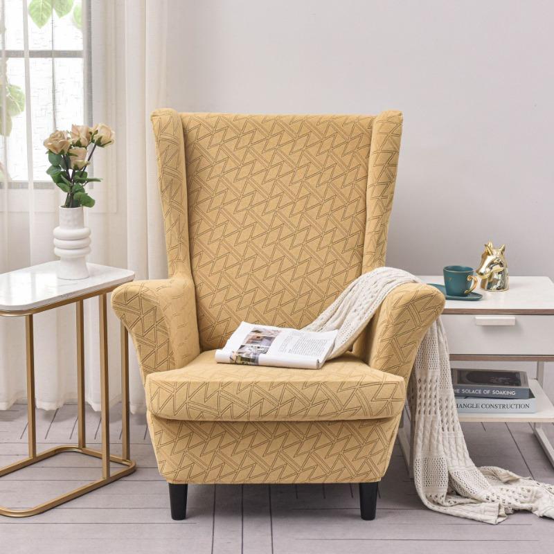 

Elastic Block Wingback Sofa Covers 2Pcs/Set Europe America Jacquard Wing Chair Cover Elegant Armchair Slipcover Non Slip