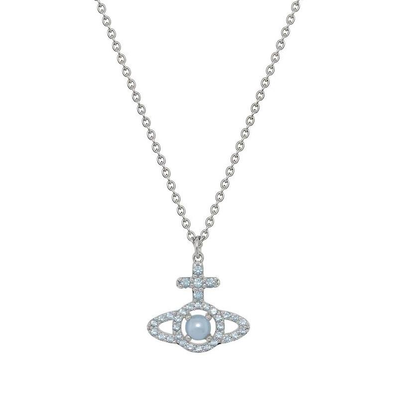 

Vivienne Westwood Olympia Saturn Hollow Design Necklace Unisex necklace Silver Blue 630203AR-02P718 Basic Packaging-Dust Bag+Box
