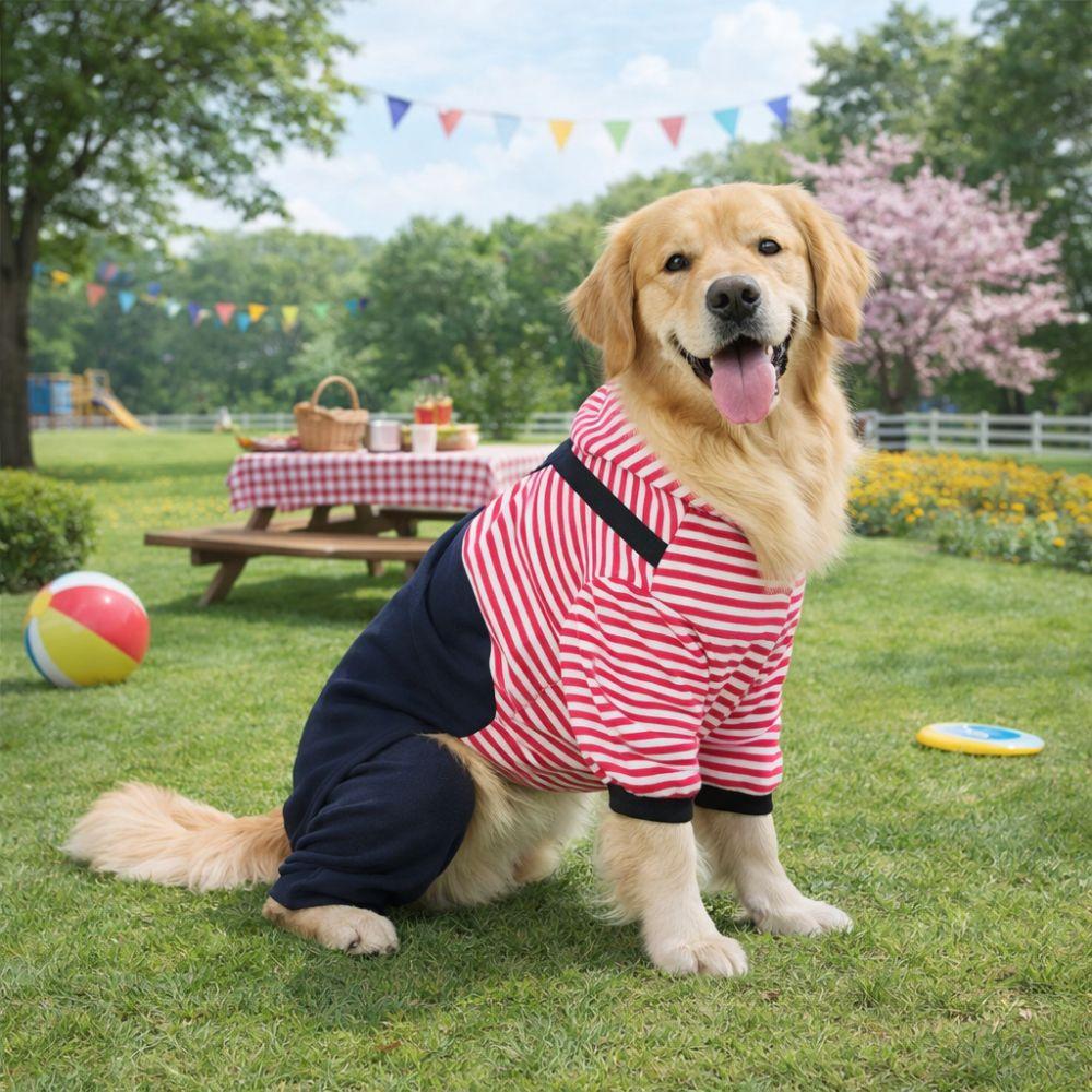Pet Apparel Four Legged Pet Dog Jumpsuit Striped Warm Pet Sweatshirt Thickened Windproof Dog Pullover Hoodie Pet Supplies