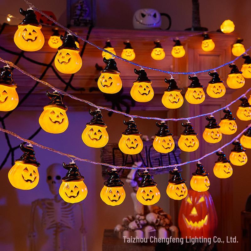 LED Halloween Pumpkin, Ghost, Bat, and Eye Fairy String Lights for Atmospheric Decoration