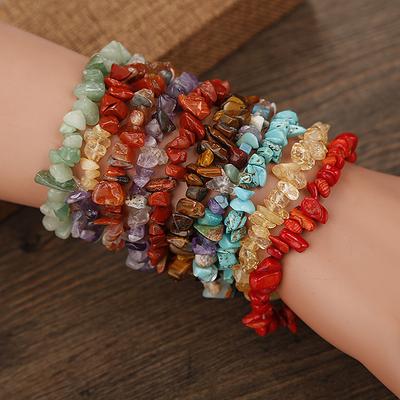 Pulseira tecida irregular de pedra natural, étnica, vento de praia à beira-mar, cristal de forma especial, miçangas de cascalho, joias DIY.