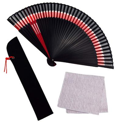 [Osaka Choseido] Men's Stylish Folding Fan, Business Style, Fan Bag, Fan Case, and Handkerchief Set, Double, Red