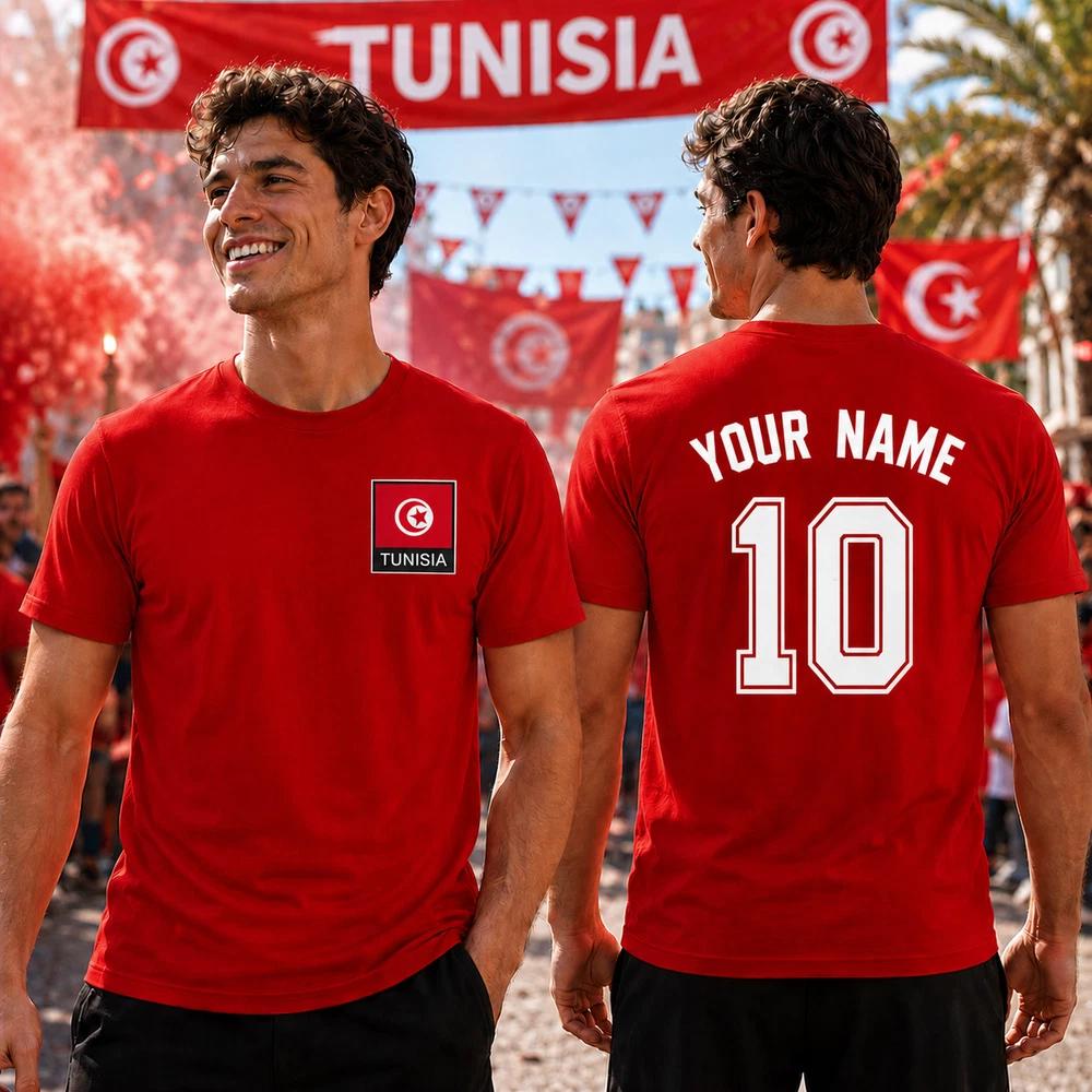 Personalised Tunisia Flag T Shirt Custom Name Number Supporter Gift 2XL