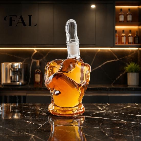 Cool Bourbon Decanter for Men 3D Middle Finger Whiskey Decanter, 1000ml Lead-free Glass Spirit Bottle with Creative Glassware Fathers Day