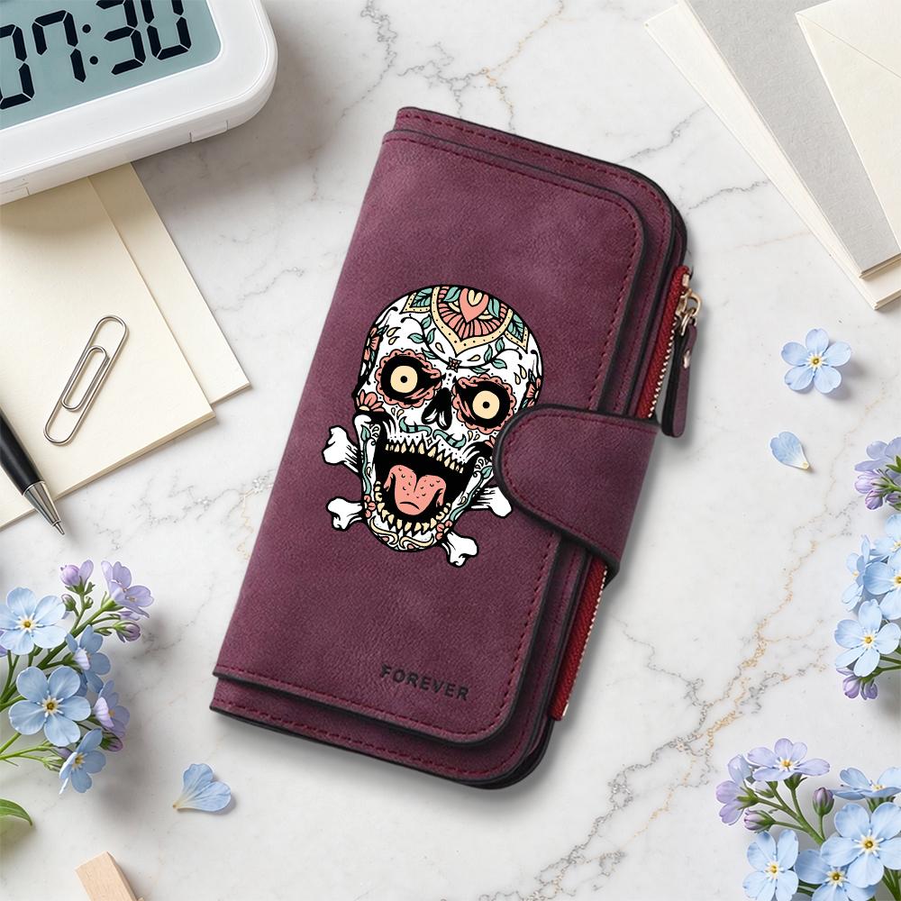 Stylish Skull Pattern Long Wallet Exquisite Portable Card Holder Durable Everyday Carry Purse