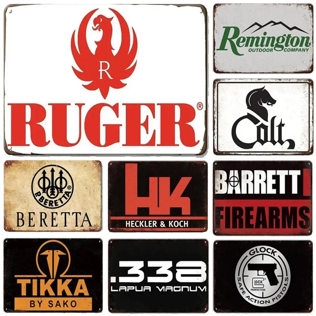 Vintage Ruger Beretta Metal Tin Signs: Elevate Your Home Bar Decor with Retro Flair