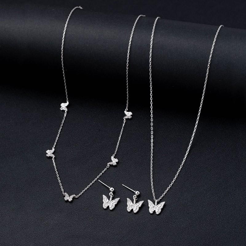Elegant Butterfly Pendant Necklace Earring Set Women Zinc Alloy With Zircon Rhinestone O-Chain Minimalist Chic Jewelry