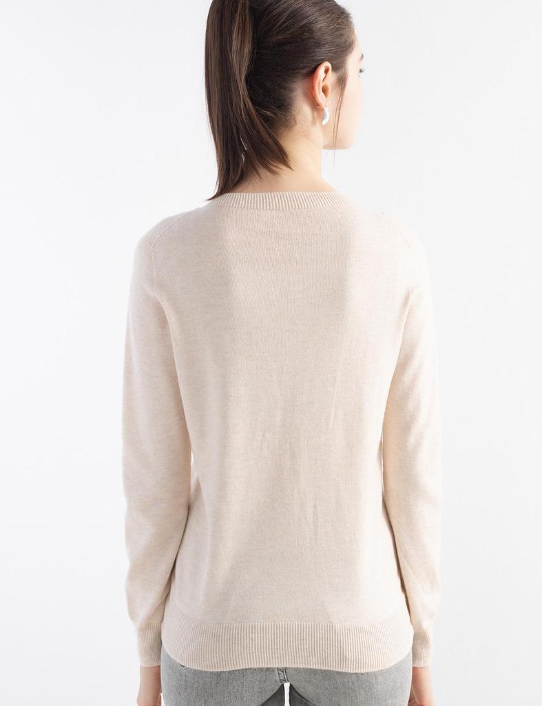 Women's Solid Color Wool Pullover Sweater - Round Neck, Long Sleeve, Versatile Base Layer Knitwear