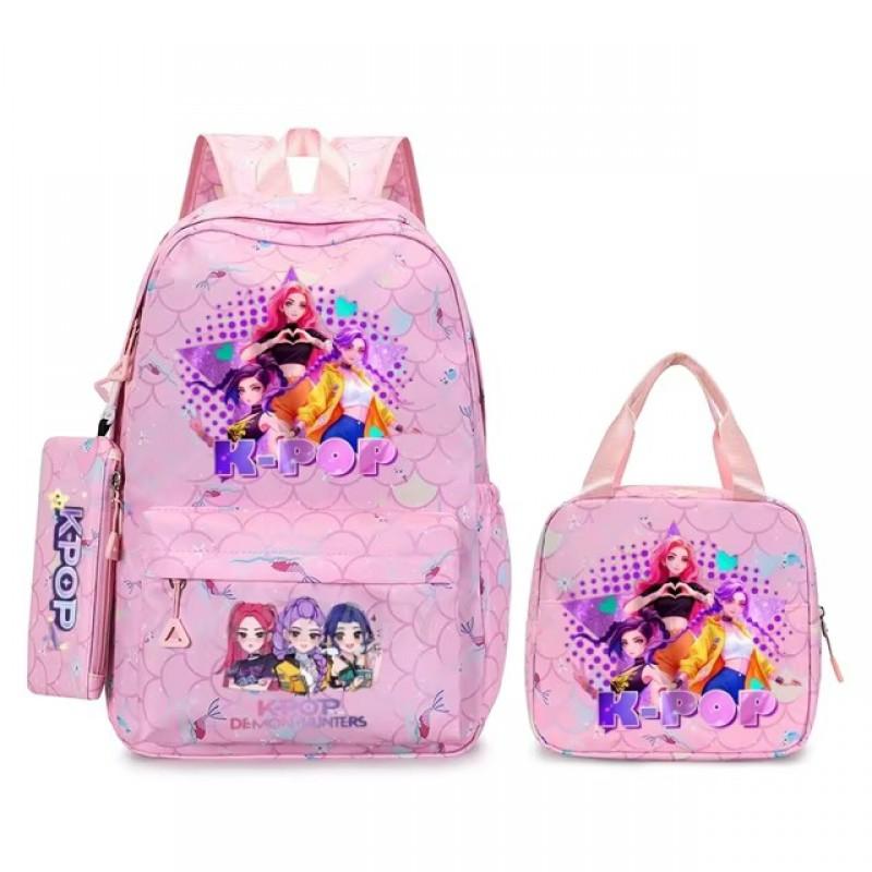 K-Pop Themed Lightweight Backpack Set Teen Girls - Cute Cartoon Design Breathable Outdoor School Bag With Ergonomic Curved