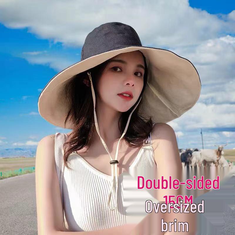Women's Double-Sided Extra Large Brim Sun Protection Bucket Hat - Foldable Summer Shade