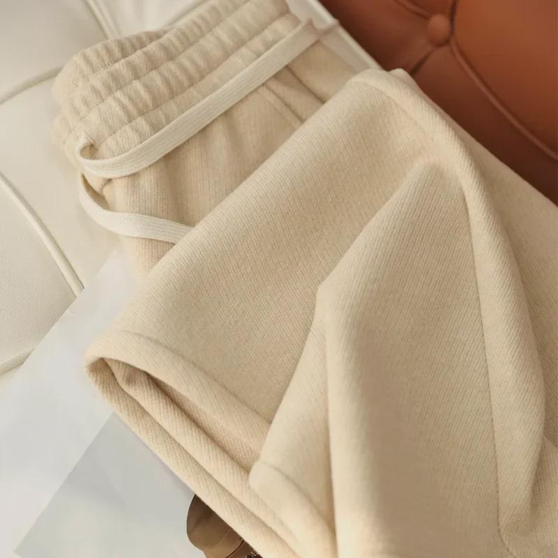 High-Waist Elastic Tweed Wool Pants - Autumn/Winter Women's Wide-Leg Straight Cut with Soft Drape