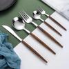 5Pcs/Set Sliver Gold Cutlery Set Wooden Handle Stainless Steel Knife Fork Spoon Candlelight Dinner Knife Fork Spoon Tableware