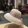 Women's French Retro Straw Sun Hat with Bow Detail - Hepburn Style Elegant Wide Brim UPF 50+ Sun Protection for Beach Vacation