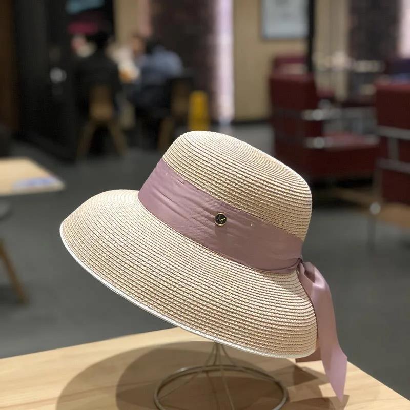 Women's French Retro Straw Sun Hat with Bow Detail - Hepburn Style Elegant Wide Brim UPF 50+ Sun Protection for Beach Vacation