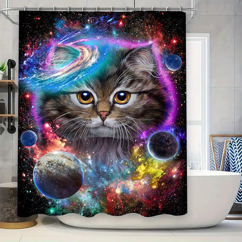 

Space Cats Shower Curtain Cosmic Kitty Bathroom Decor Unique Cat Print Astral Pet Love Gift W60H190(CM)-1 Pcs