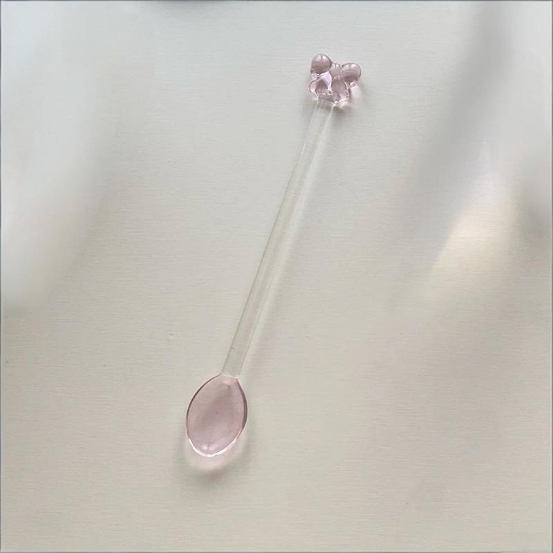Long-handled Dessert/milk Tea Stirring Spoon, Pink Bow Glass Coffee Spoon, Heat-resistant Teaspoon, Household Kitchen Tool.