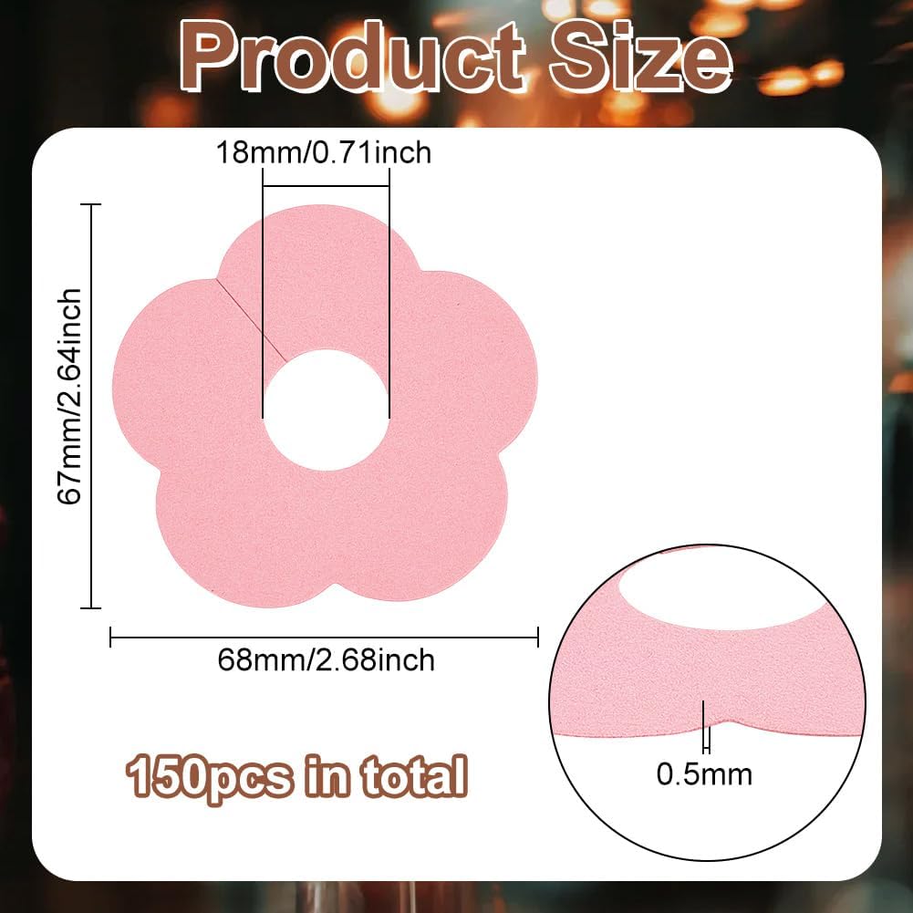 FINGERINSPIRE 150 Pcs Drink Name Tags for Wine Glasses Flower/Round Shape Pink Paper Wine Glass Marker Blank Wine Glass Charm Cocktail Champagne Tag