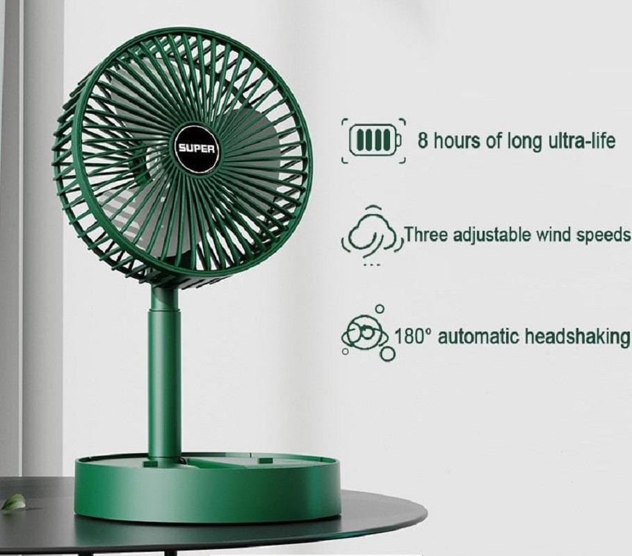 Electric Stand Fan Portable Folding Fan USB Rechargeable Foldable Desktop Fan Mini Mute Fan 3 Speeds Adjustable Height