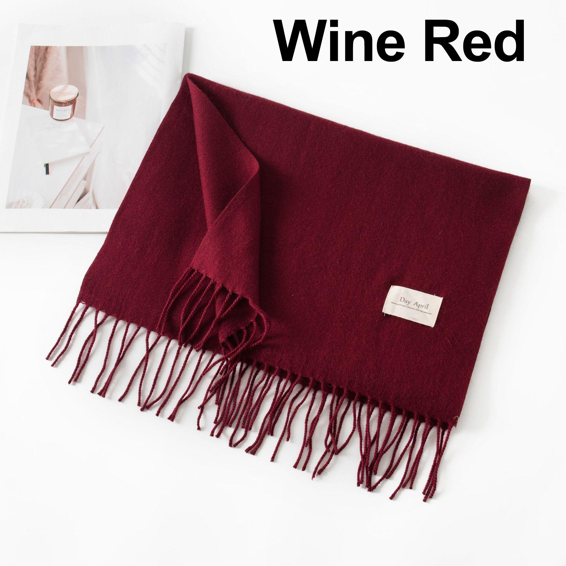 

Однотонный однотонный шарф из 100% шерсти с кисточками для женщин и мужчин, зимний теплый шейный платок, шаль, женский кашемировый шарф 2025 вино красного