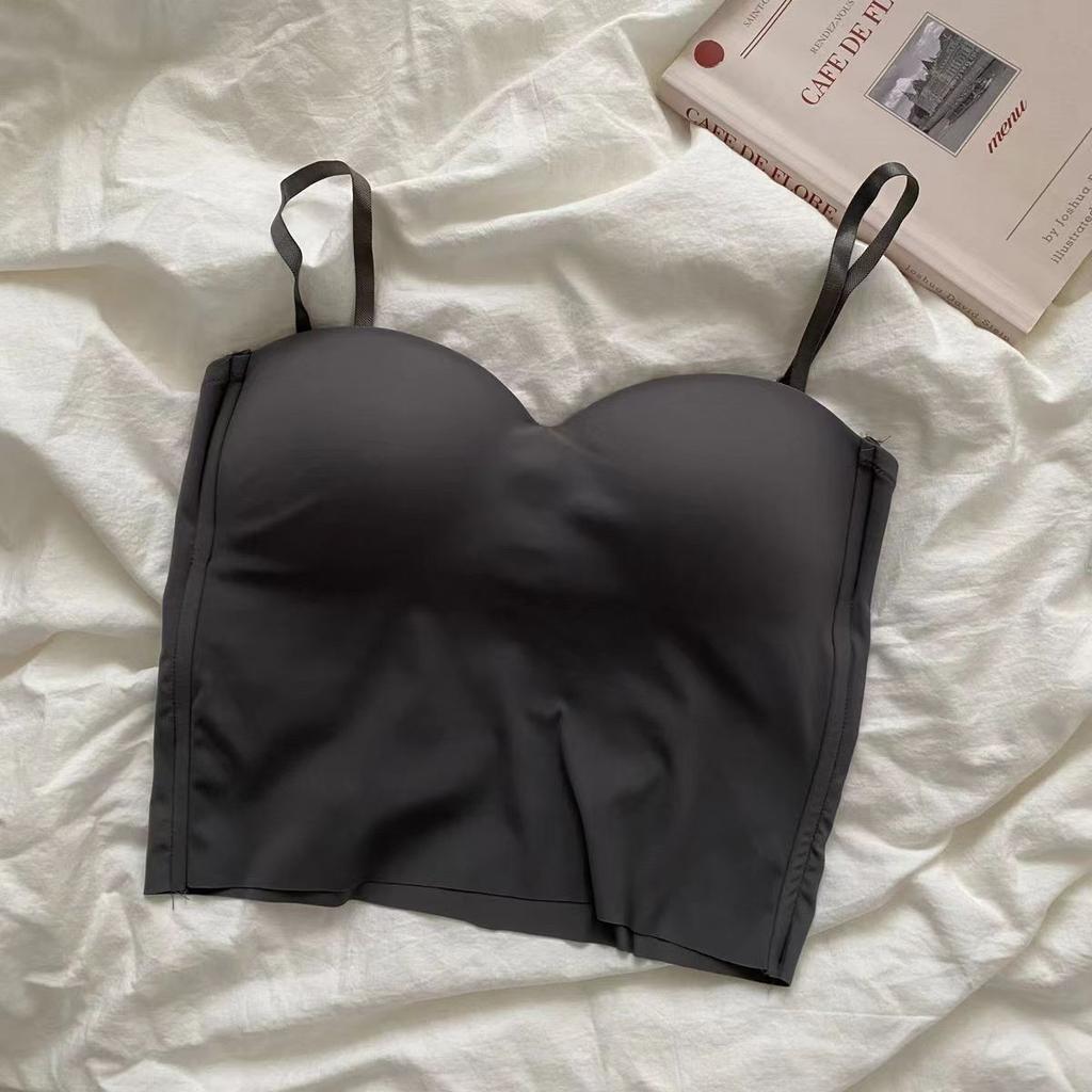 Ice silk suspender, chest pad, integrated vest, women's inner cover base, summer thin one-word shoulder beauty back tube top, outer wear