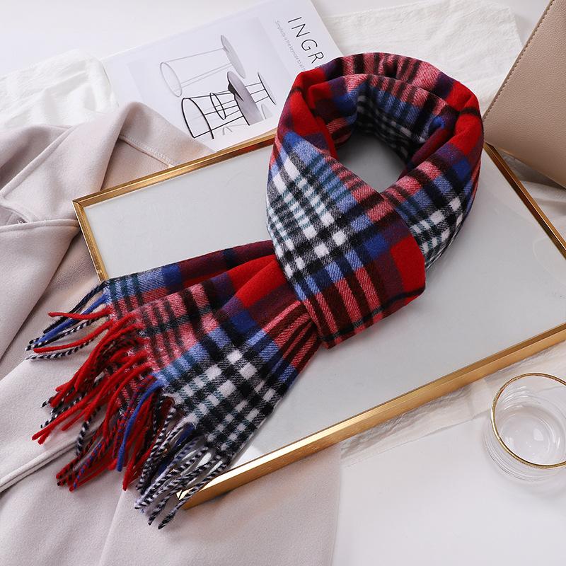 100% Australian wool pure plaid scarf women's winter color matching versatile thermal plaid scarf