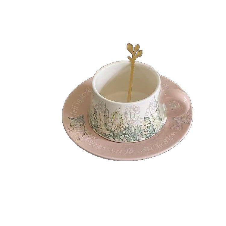 Contrasting Oil Painting, Wind Chimes, Orchid Coffee Cup, Afternoon Tea Cup, Retro Ceramic Cup And Saucer Set, Girls' Souvenir
