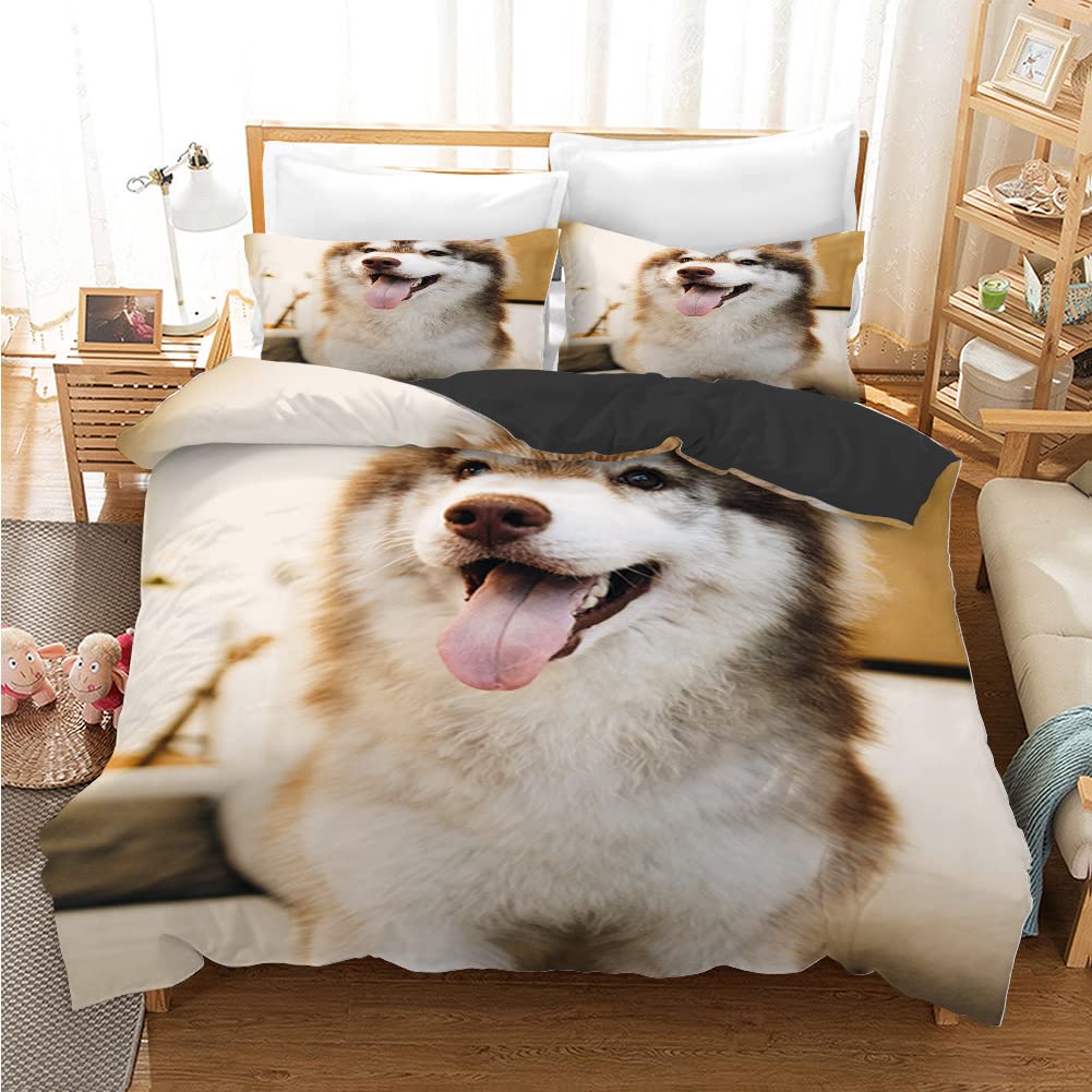 Boys Girls Duvet Covers Puppy Dog Husky Pattern White Duvet Children Cute Dog for Bedroom Decoration Dog Lovers Gifts Queen King