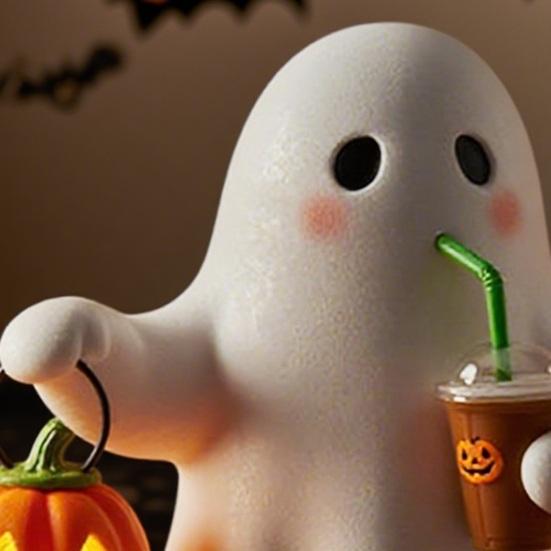 Halloween Ghost Night Lamp Holding Pumpkin Drinking Ghost Resin Statue Holiday Party Home Office Bedroom Ghost Decorative Lamp