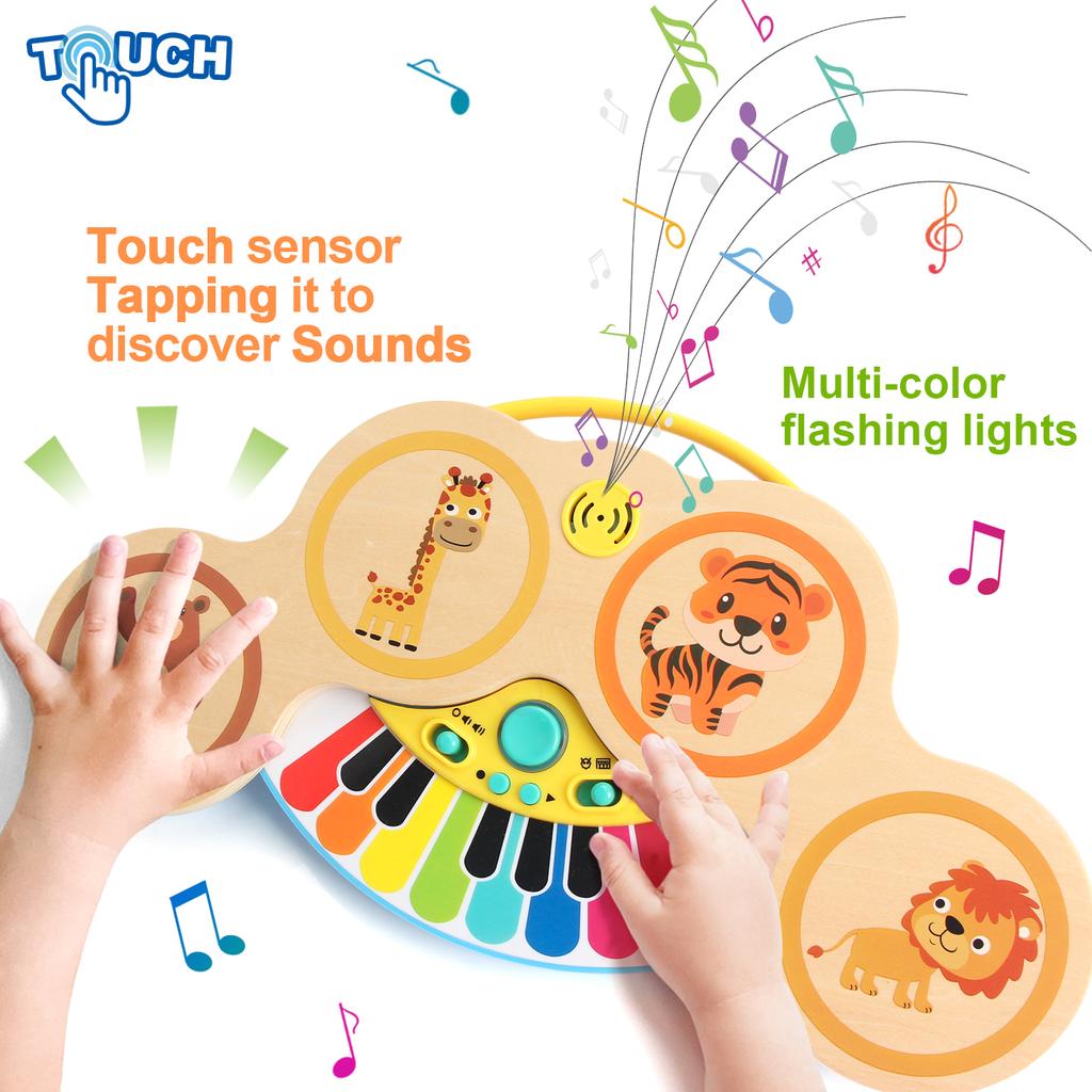 Işıklı ve Müzikli Karikatür Hayvanlı Ahşap 2'si 1 Arada Klavye Piyano Vurmalı Çalgı Müzik Oyuncakları 12 Ay Bebek Hediyeleri İçin Eğitici Oyuncaklar