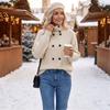 Women's Turtleneck Double Breasted Knit Cardigan Sweater Color Relaxed Fit for Fall and Winter