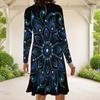 Women Plus Size Dark Purple Round Neck Long Sleeve Halloween Printed A Line Dress