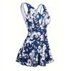 New Printed Halter One-piece Swimsuit V-neck Swimsuit Conservative Hot Spring Swimsuit Women