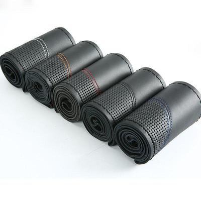 38cm Genuine Leather Car Steering Wheel Cover Four Seasons Non-Slip Steering Case Wheel Braid Cover Interior Accessories